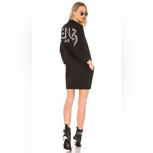 KENZO Sport Sweater Terry Cloth Sweatshirt Dress Black Logo Back V-Neck Small